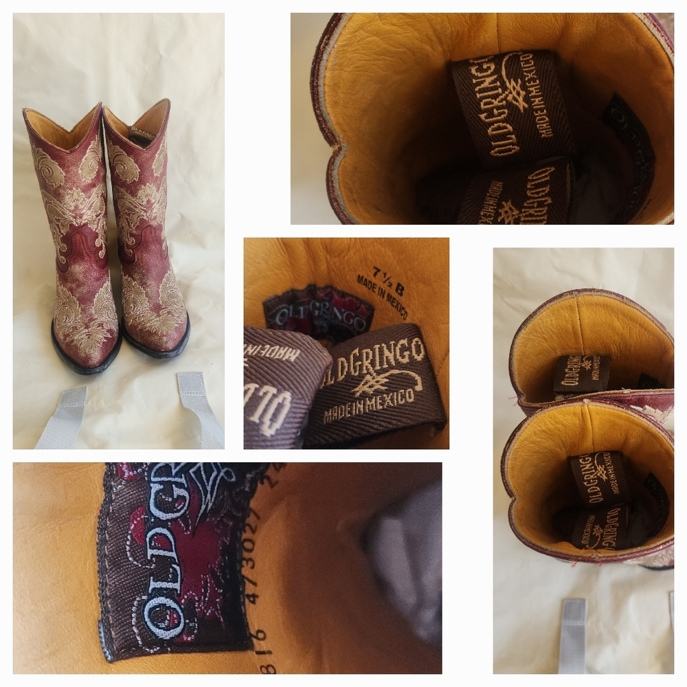 Embroidered Western Cowboy Boots - Red and Gold - Picture 2 of 2